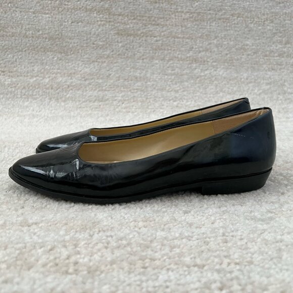 Vintage Jazz Black Leather Flats Shoes 7 Made in Spain - Picture 1 of 10